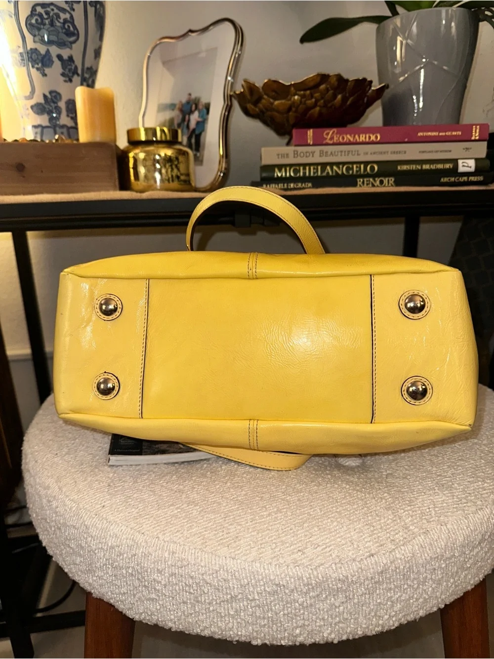 Coach Patent Leather Pleated Gallery Tote (Style F13761) Yellow NWOT